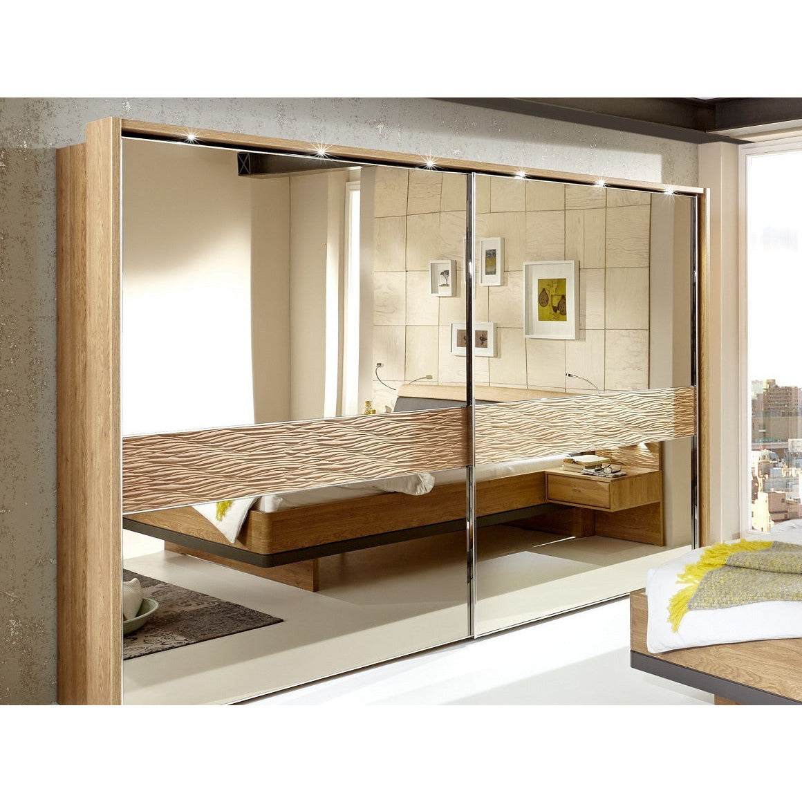 Wiemann Wega 2 Door Mirror Sliding Wardrobe in Oak