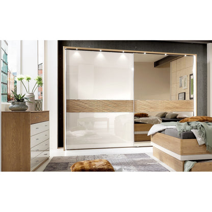 Wiemann Wega 2 Door Right Mirror Sliding Wardrobe in Oak and Champagne Glass