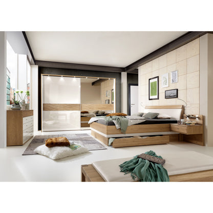 Wiemann Wega 2 Door Right Mirror Sliding Wardrobe in Oak and Champagne Glass