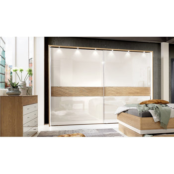 Wiemann Wega 2 Door Sliding Wardrobe in Oak and Champagne Glass
