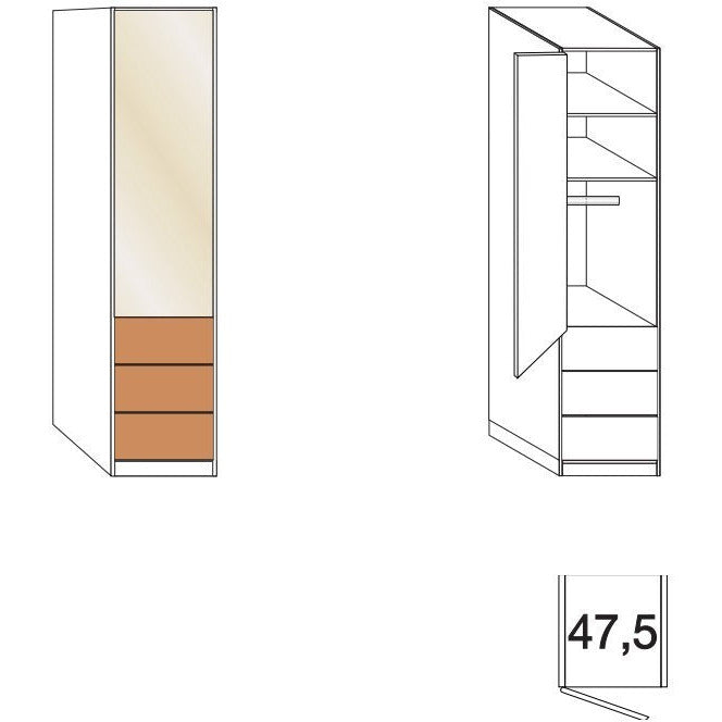 Wiemann Serena 6 Door Combi Bi Fold Wardrobe in Oak and Magnolia Glass