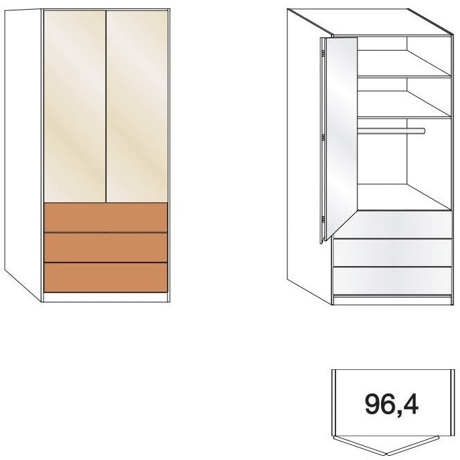 Wiemann Serena 6 Door Combi Bi Fold Wardrobe in Oak and Magnolia Glass