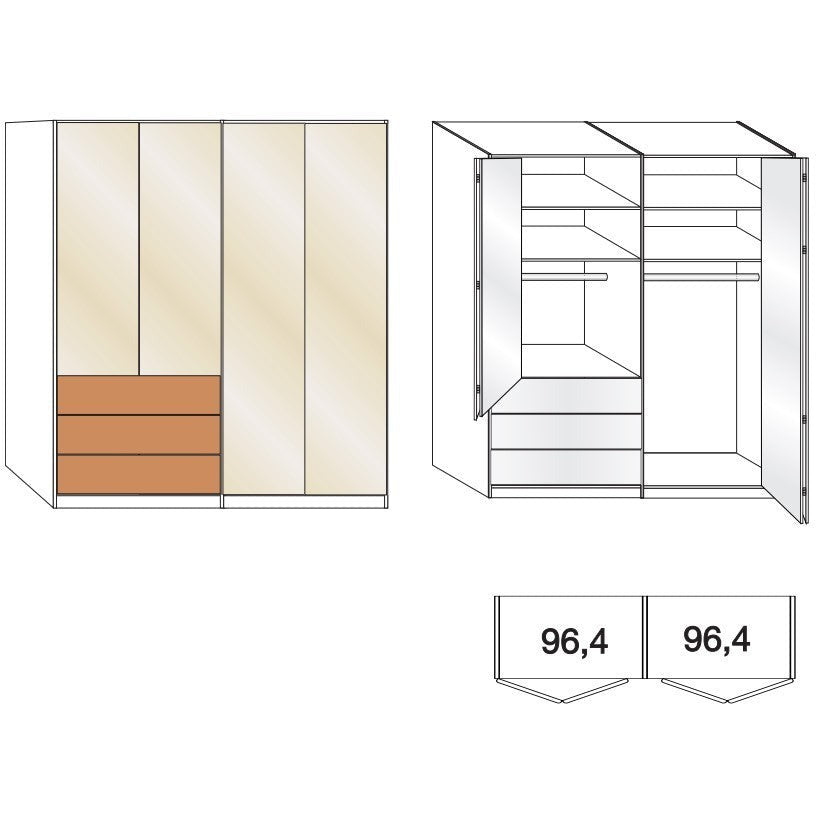 Wiemann Serena 6 Door Combi Bi Fold Wardrobe in Oak and Magnolia Glass