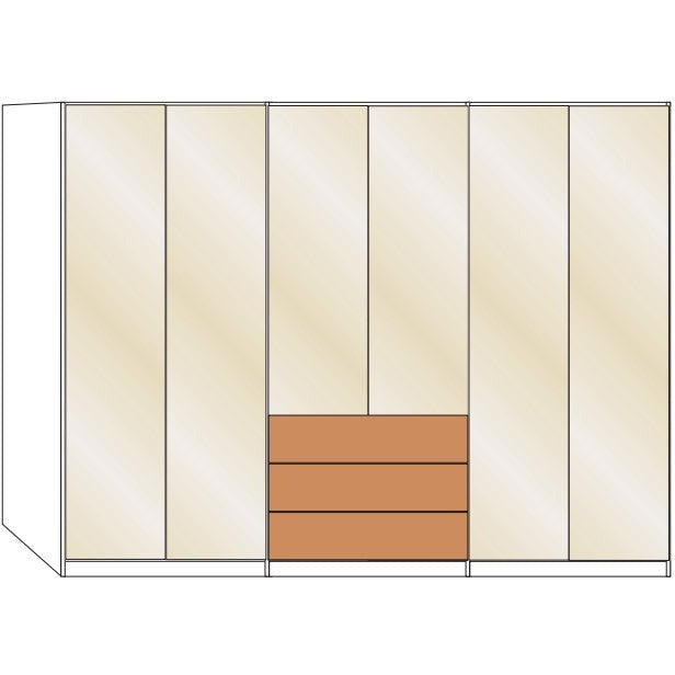 Wiemann Serena 6 Door Combi Bi Fold Wardrobe in Oak and Magnolia Glass