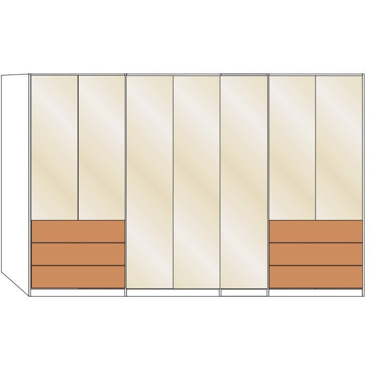 Wiemann Serena 6 Door Combi Bi Fold Wardrobe in Oak and Magnolia Glass