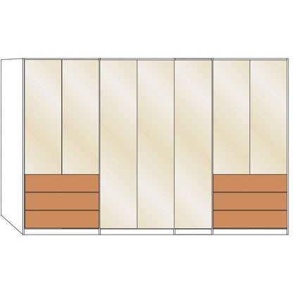 Wiemann Serena 6 Door Combi Bi Fold Wardrobe in Oak and Magnolia Glass