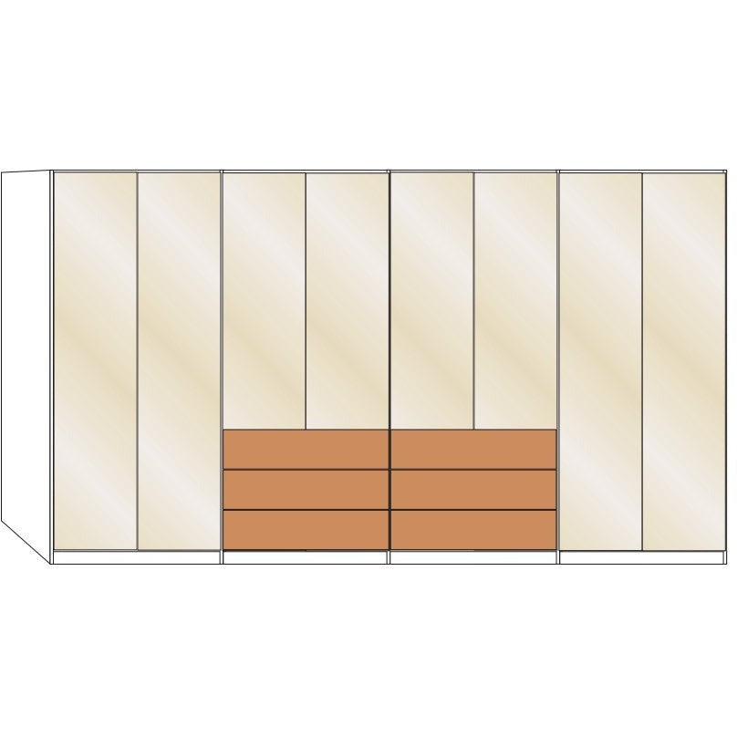 Wiemann Serena 6 Door Combi Bi Fold Wardrobe in Oak and Magnolia Glass
