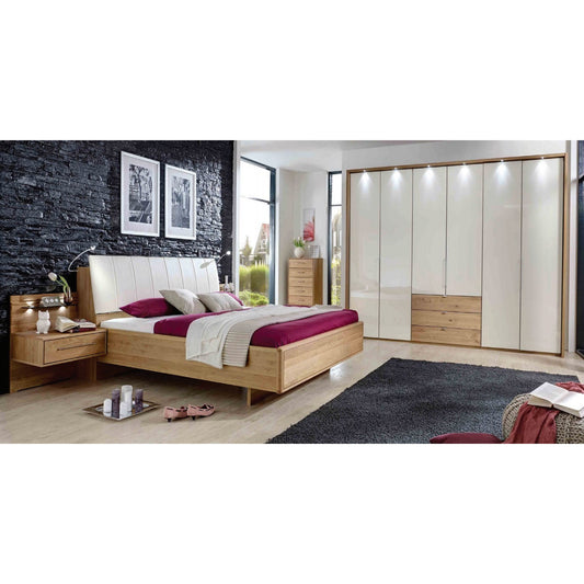 Wiemann Serena 6 Door Combi Bi Fold Wardrobe in Oak and Magnolia Glass