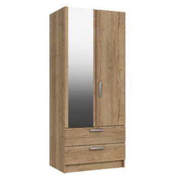 Waterfall 2 Door Gents Wardrobe With Mirror Natural Rustic Oak