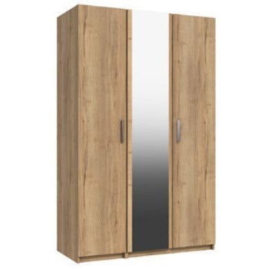 Waterfall 3 Door With Mirror Wardrobe Natural Rustic Oak