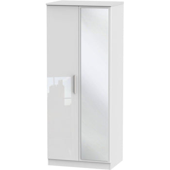Knightsbridge High Gloss White 2 Door Wardrobe with mirror