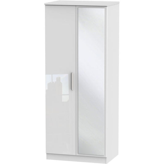 Knightsbridge High Gloss White 2 Door Wardrobe with mirror