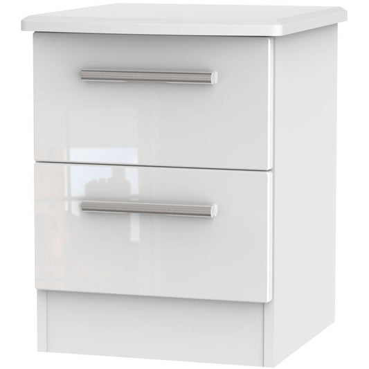 Knightsbridge High Gloss White 2 Drawer Bedside