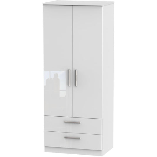 Knightsbridge High Gloss White 2 Drawer 2 Door Wardrobe