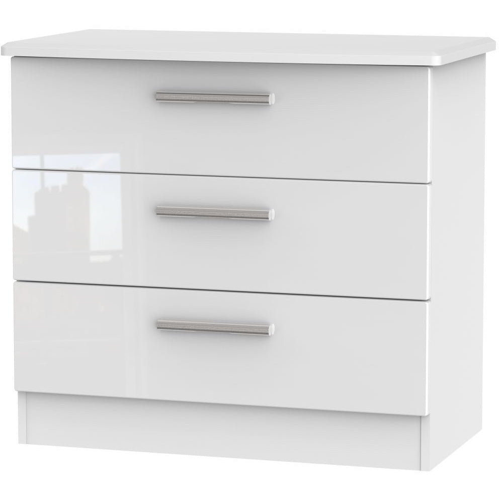 Knightsbridge High Gloss White 3 Drawer Chest