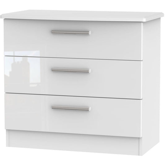 Knightsbridge High Gloss White 3 Drawer Chest