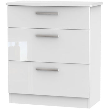 Knightsbridge High Gloss White 3 Drawer Deep Chest