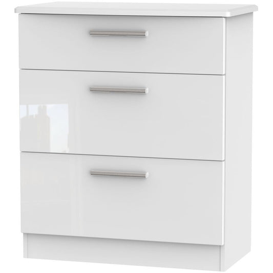 Knightsbridge High Gloss White 3 Drawer Deep Chest