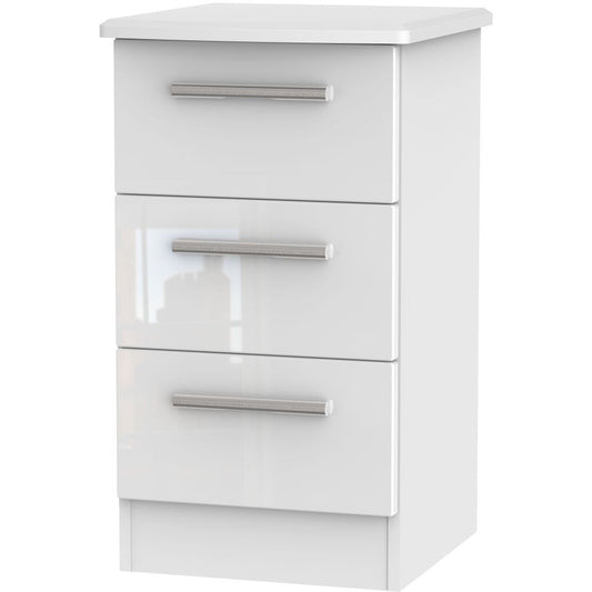 Knightsbridge High Gloss White 3 Drawer Bedside