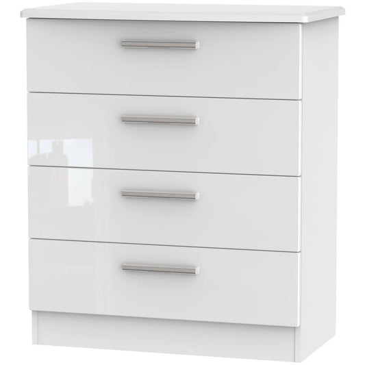 Knightsbridge High Gloss White 4 Drawer Chest