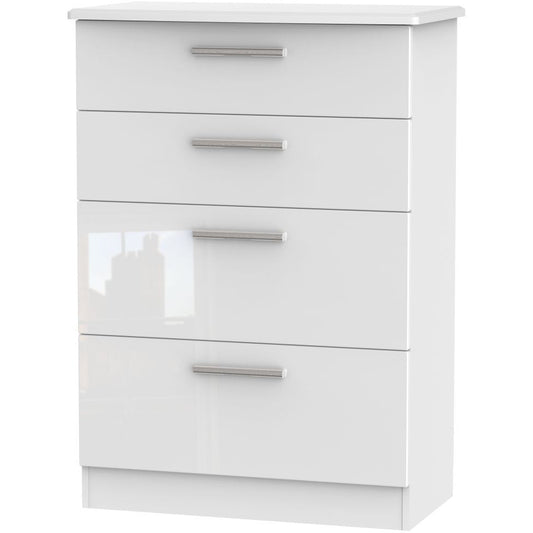 Knightsbridge High Gloss White 4 Drawer Deep Chest