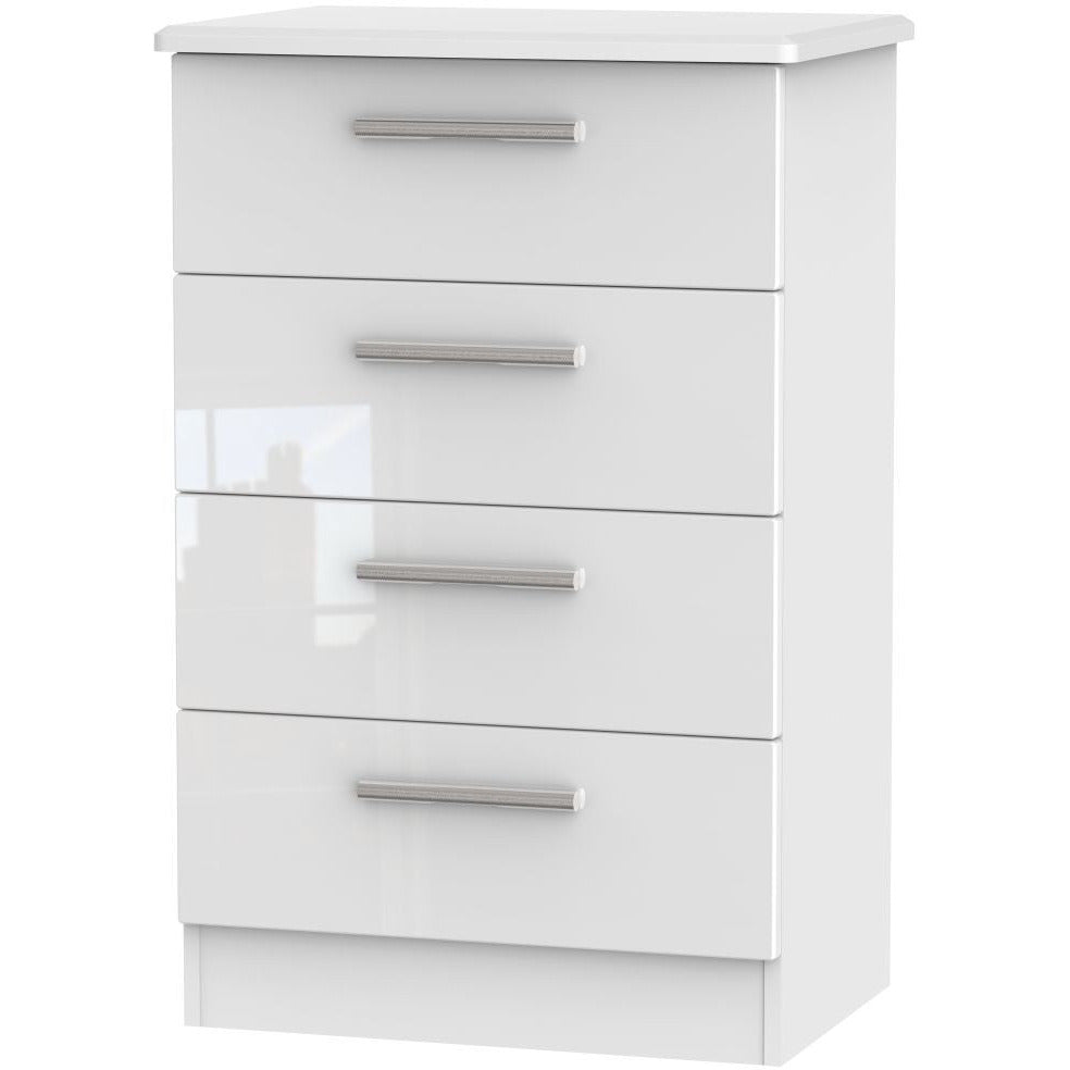 Knightsbridge High Gloss White 4 Drawer Midi Chest