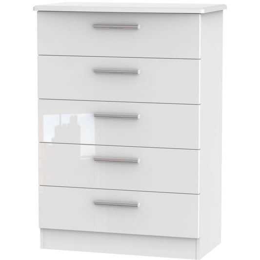 Knightsbridge High Gloss White 5 Drawer Chest