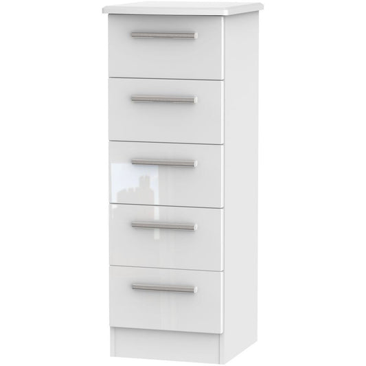 Knightsbridge High Gloss White 5 Drawer Tallboy