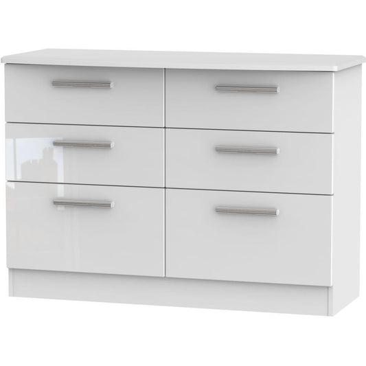 Knightsbridge High Gloss White 6 Drawer Midi Chest