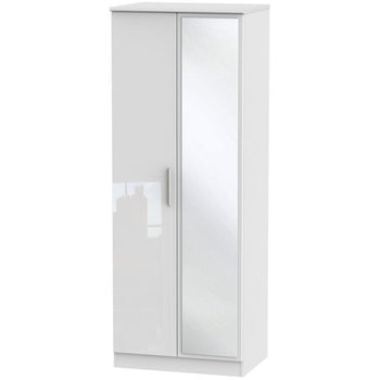 Knightsbridge High Gloss White 2 Door Wardrobe Tall with mirror