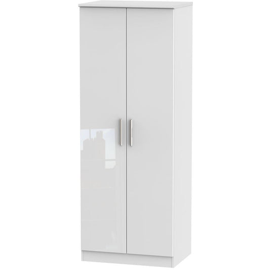 Knightsbridge High Gloss White 2 Door Wardrobe Tall