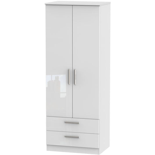 Knightsbridge High Gloss White 2 Drawer 2 Door Wardrobe Tall