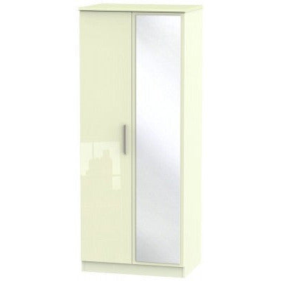 Knightsbridge High Gloss Cream 2 Door Wardrobe with mirror