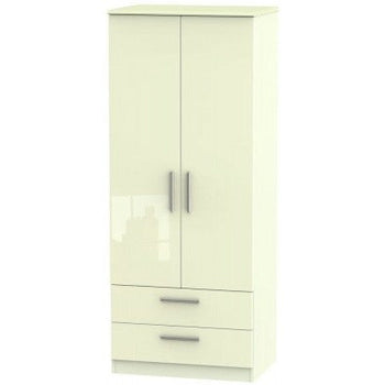 Knightsbridge High Gloss Cream 2 Drawer 2 Door Wardrobe