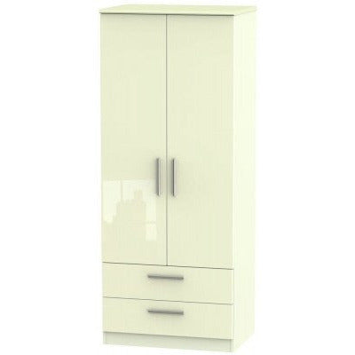 Knightsbridge High Gloss Cream 2 Drawer 2 Door Wardrobe