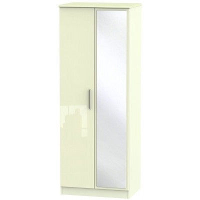 Knightsbridge High Gloss Cream 2 Door Wardrobe Tall with mirror