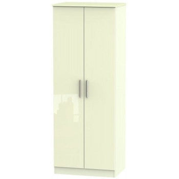 Knightsbridge High Gloss Cream 2 Door Wardrobe Tall