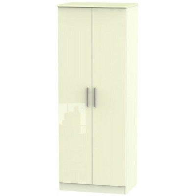 Knightsbridge High Gloss Cream 2 Door Wardrobe Tall