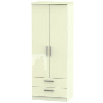 Knightsbridge High Gloss Cream 2 Drawer 2 Door Wardrobe Tall