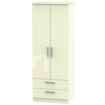 Knightsbridge High Gloss Cream 2 Drawer 2 Door Wardrobe Tall