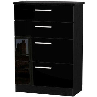 Knightsbridge High Gloss Black 4 Drawer Deep Chest