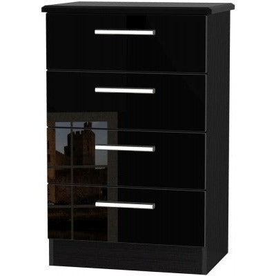 Knightsbridge High Gloss Black 4 Drawer Midi Chest