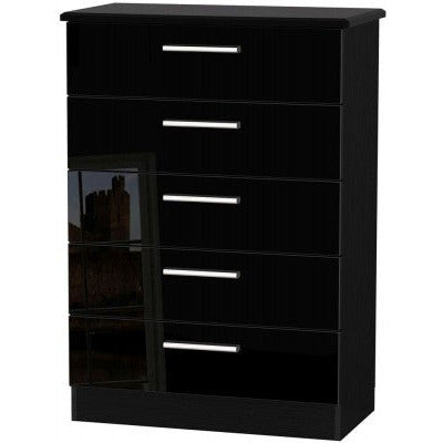 Knightsbridge High Gloss Black 5 Drawer Chest