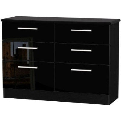 Knightsbridge High Gloss Black 6 Drawer Midi Chest