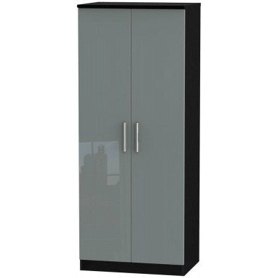 Knightsbridge High Gloss Grey and Black 2 Door Wardrobe