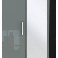 Knightsbridge High Gloss Grey and Black 2 Door Wardrobe with mirror