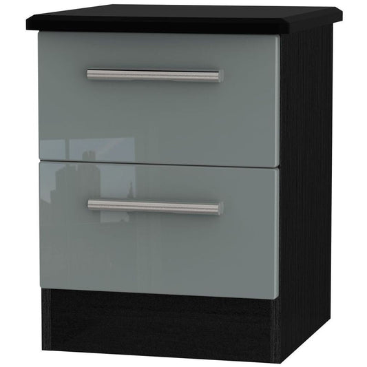 Knightsbridge High Gloss Grey and Black 2 Drawer Bedside