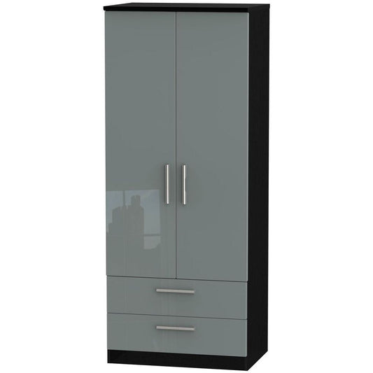 Knightsbridge High Gloss Grey and Black 2 Drawer 2 Door Wardrobe