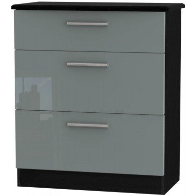 Knightsbridge High Gloss Grey and Black 3 Drawer Deep Chest