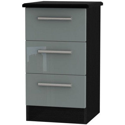 Knightsbridge High Gloss Grey and Black 3 Drawer Bedside